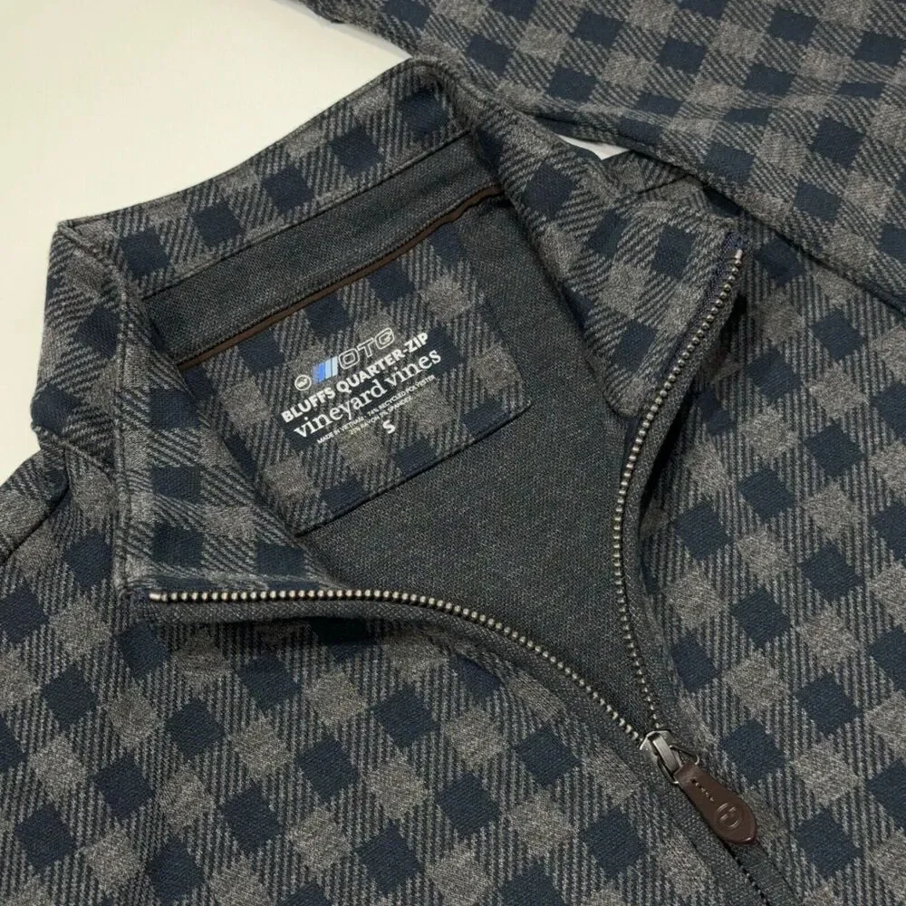 NWOT Vineyard Vines OTG Bluffs Quarter Zip Pullover Gray Black Plaid Men Size S